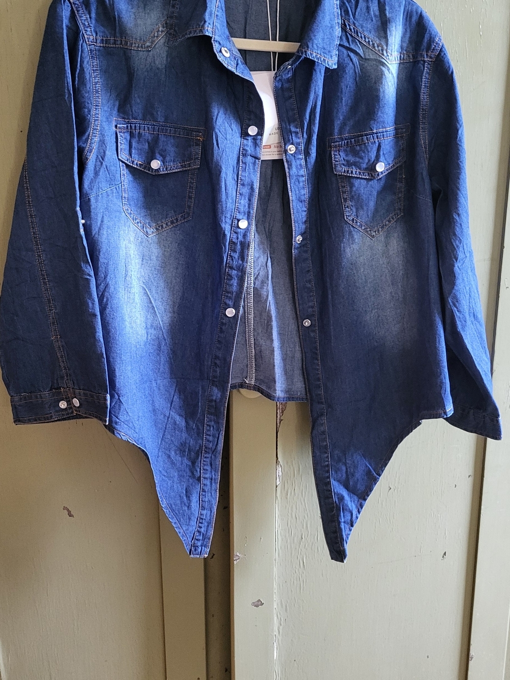NWT Denim Tie-Front Button Down Shirt Roll-Tab Sleeve Shacket - Medium Wash - L